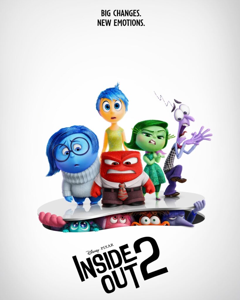Inside Out 2 poster with old emotions of Riley stepping on top of new ones