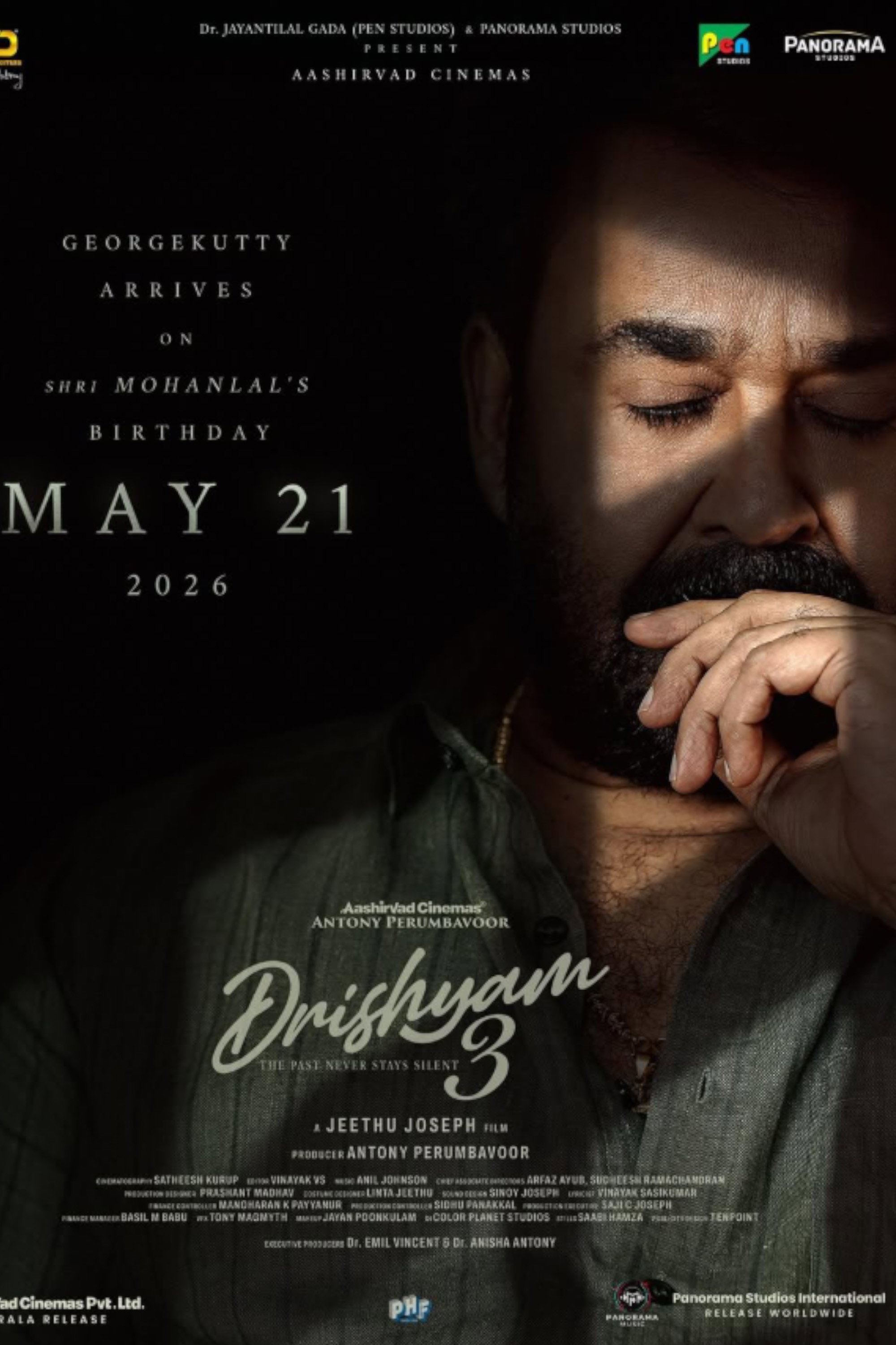 Poster Drishyam 3 2026 versi Malayalam dibintangi Mohanlal